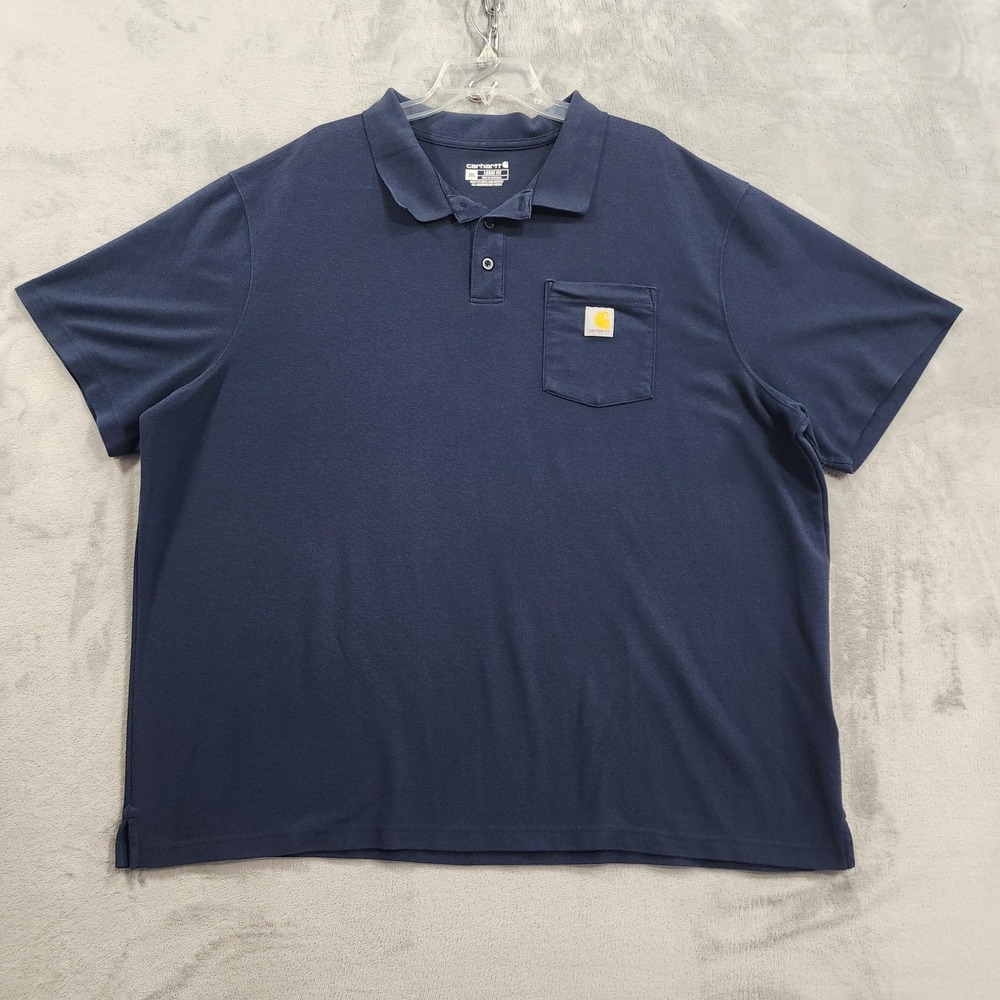 Carhartt Polo Shirt Mens 3XL Blue Short Sleeve Loose Fit Pocket Workwear Knit‎